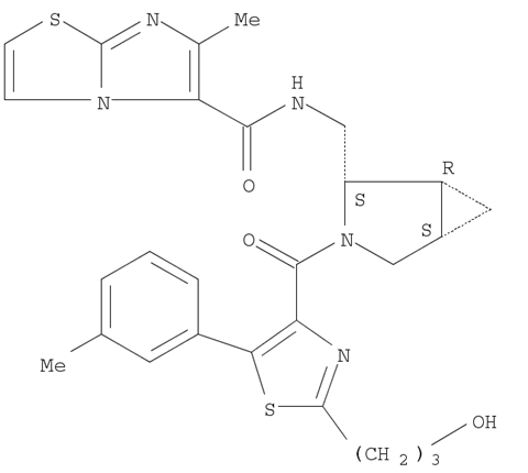 Imidazo[2,1-b]thiazole-5-carboxamide, N-[[(1R,2S,5S)-3-[[2-(3-hydroxypropyl)-5-(3-methylphenyl)-4-thiazolyl]carbonyl]-3-azabicyclo[3.1.0]hex-2-yl]methyl]-6-methyl-, rel-